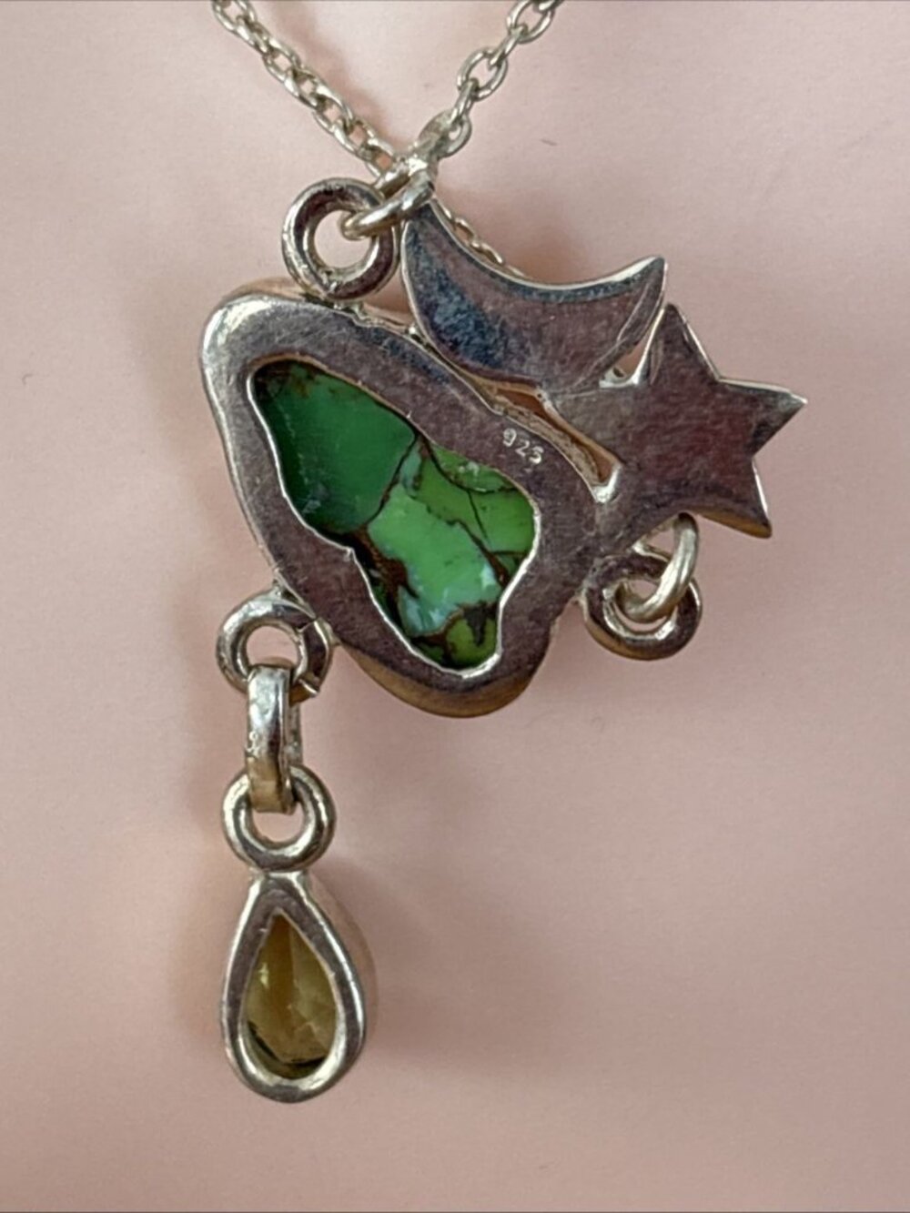 Natural 8.27ct Copper Turquoise Peridot Necklace Sterling Silver 18" Cable Chain - Picture 5 of 12